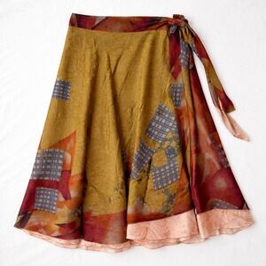 Silk Sari Wrap Skirt Darn Good Yarn Boho Geometric Patchwork Fairy Whimsigoth